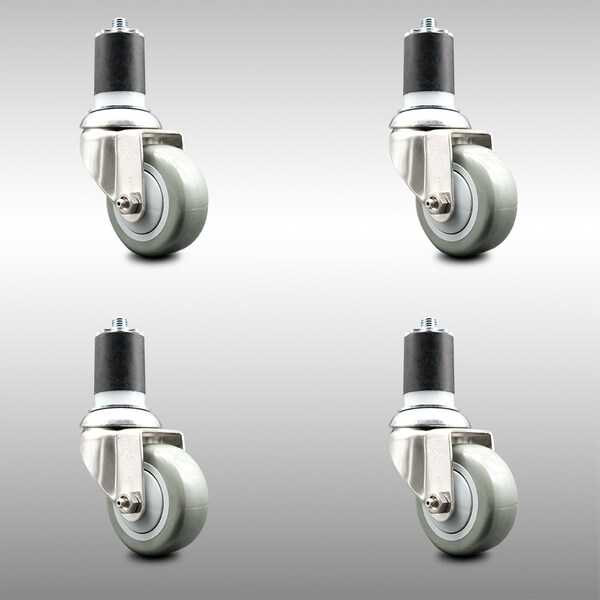 3.5 Inch 316SS Gray Polyurethane Swivel 1-7/8 Inch Expanding Stem Caster Set